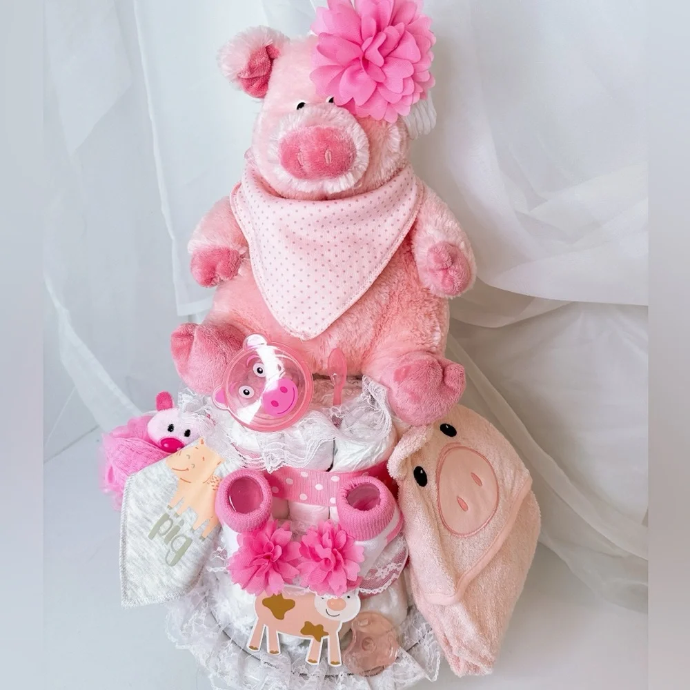 Piggy Diaper Cake, Farm Baby Shower